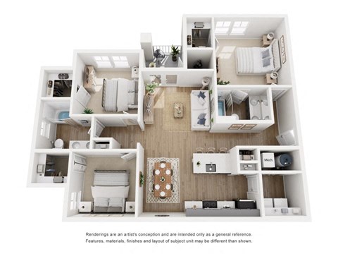 Floor plan for 3 beds, 2 baths, 1226 sqft